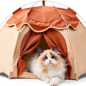 Cat Tent Gigreinc Indoor Dog House Beige Medium with Flower Canopy-0