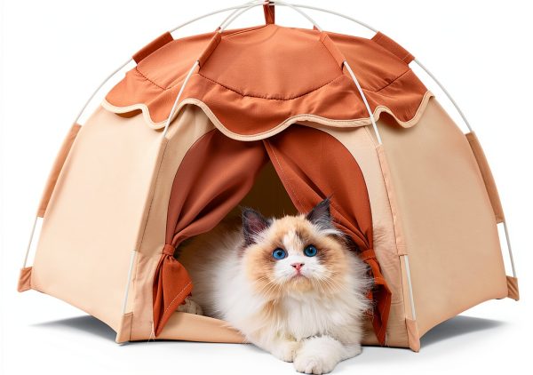 Cat Tent Gigreinc Indoor Dog House Beige Medium with Flower Canopy-0