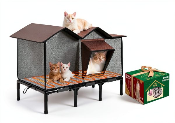 Outdoor Heated Cat House for Outside: Winter Insulated Weatherproof 30"×14"×20" Shelter with Extra Large Elevated Warm Heater and Waterproof Heating Bed for Multiple Feral Kitties Small Pets for Barn-3